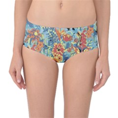 Flowers and butterflies pattern Mid-Waist Bikini Bottoms