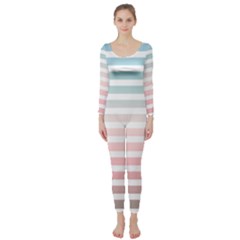 Horizontal Pinstripes In Soft Colors Long Sleeve Catsuit