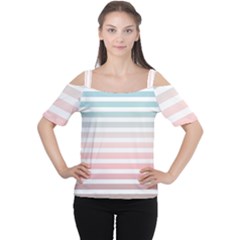 Horizontal Pinstripes In Soft Colors Cutout Shoulder Tee