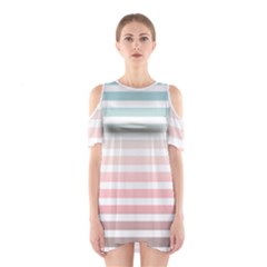 Horizontal Pinstripes In Soft Colors Shoulder Cutout One Piece Dress by shawlin