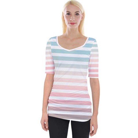 Horizontal Pinstripes In Soft Colors Wide Neckline Tee by shawlin