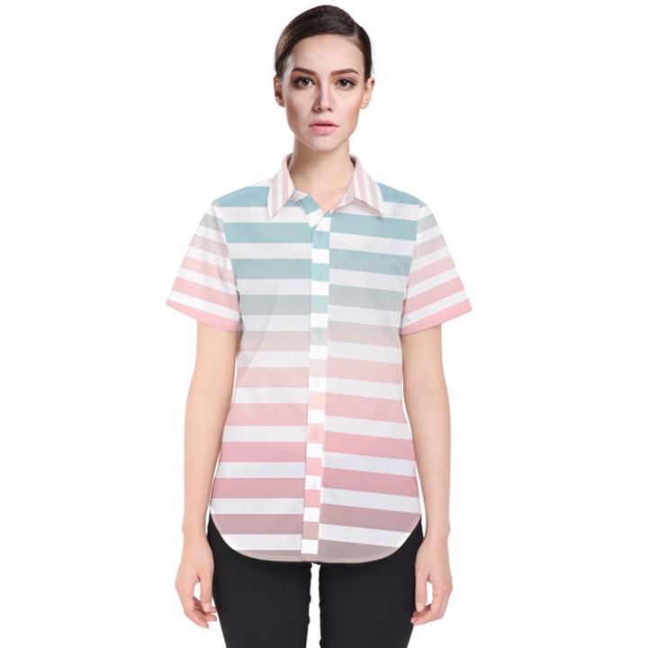 Horizontal pinstripes in soft colors Women s Short Sleeve Shirt