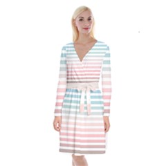 Horizontal Pinstripes In Soft Colors Long Sleeve Velvet Front Wrap Dress