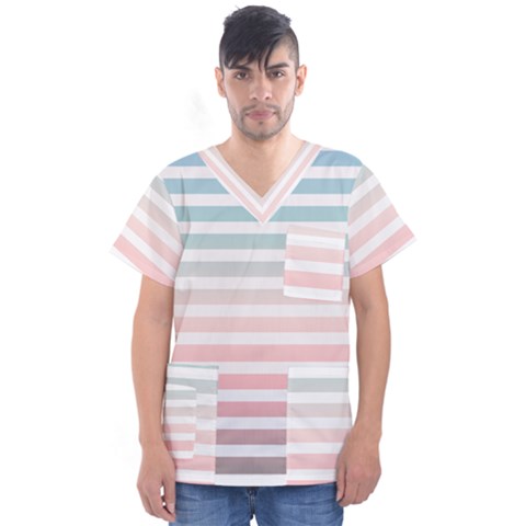 Horizontal Pinstripes In Soft Colors Men s V-neck Scrub Top by shawlin