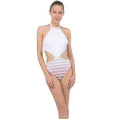 Horizontal Pinstripes In Soft Colors Halter Side Cut Swimsuit by shawlin