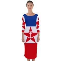 Naval Ensign Of Yugoslavia, 1943-1949 Quarter Sleeve Midi Bodycon Dress