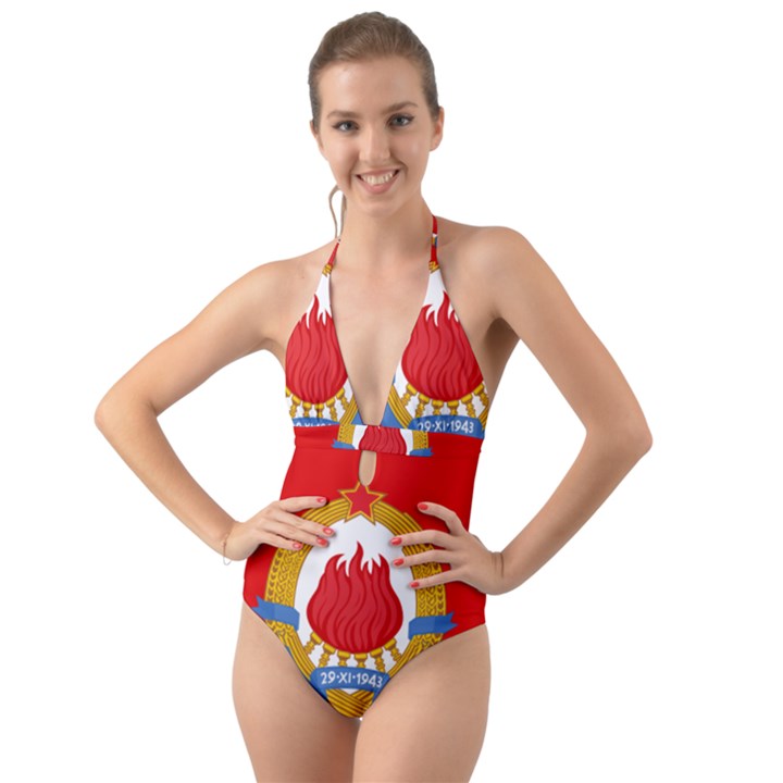 Naval Jack of Yugoslavia, 1963-1993 Halter Cut-Out One Piece Swimsuit