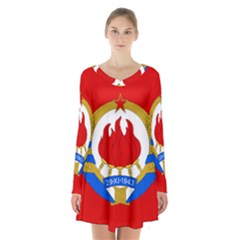 Naval Jack Of Yugoslavia, 1956-1963 Long Sleeve Velvet V-neck Dress by abbeyz71