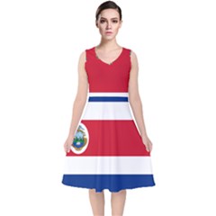 National Flag Of Costa Rica V-neck Midi Sleeveless Dress 