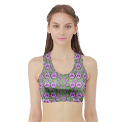 Fantasy Flowers Dancing In The Green Spring Sports Bra With Border by pepitasart