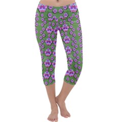 Fantasy Flowers Dancing In The Green Spring Capri Yoga Leggings by pepitasart