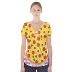 Pizza Table Pepperoni Sausage Copy Short Sleeve Front Detail Top by Nexatart