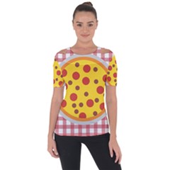 Pizza Table Pepperoni Sausage Copy Shoulder Cut Out Short Sleeve Top by Nexatart