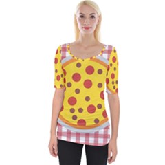 Pizza Table Pepperoni Sausage Copy Wide Neckline Tee