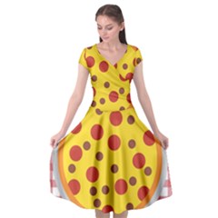 Pizza Table Pepperoni Sausage Copy Cap Sleeve Wrap Front Dress