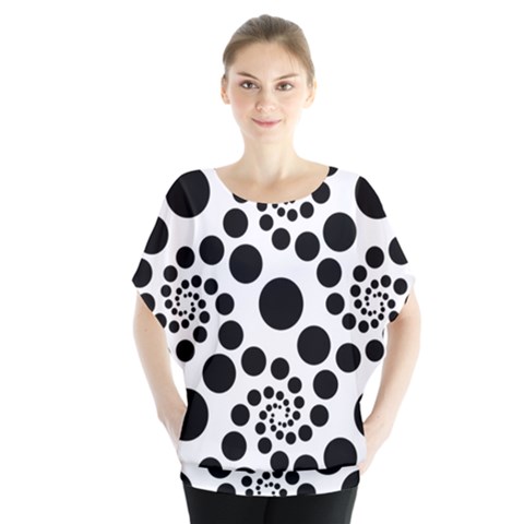 Dot Dots Round Black And White Batwing Chiffon Blouse by Nexatart