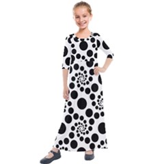 Dot Dots Round Black And White Kids  Quarter Sleeve Maxi Dress