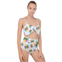 Celebrate Pattern Colorful Design Scallop Top Cut Out Swimsuit by Nexatart
