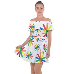 Celebrate Pattern Colorful Design Off Shoulder Velour Dress