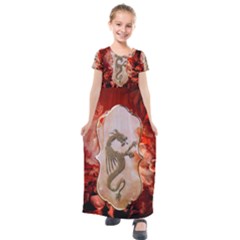 Wonderful Chinese Dragon With Flowers On The Background Kids  Short Sleeve Maxi Dress by FantasyWorld7