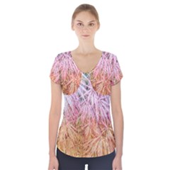 Fineleaf Japanese Maple Highlights Short Sleeve Front Detail Top by Riverwoman