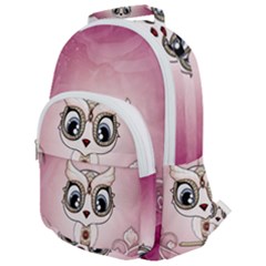 Cute Little Owl With Hearts Rounded Multi Pocket Backpack by FantasyWorld7