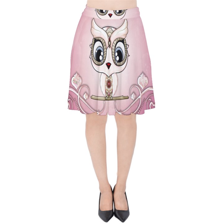 Cute Little Owl With Hearts Velvet High Waist Skirt