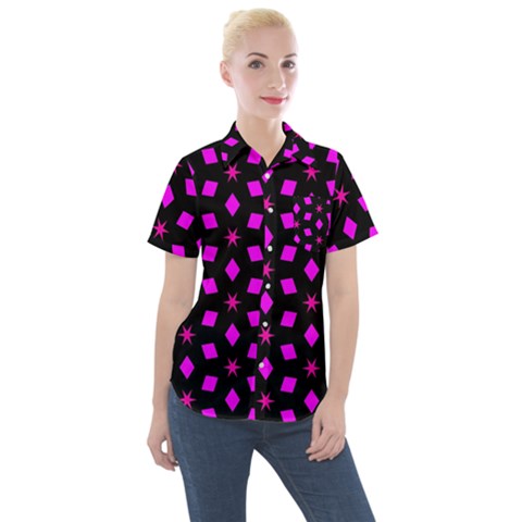 Pattern Stars Squares Texture Women s Short Sleeve Pocket Shirt by Nexatart