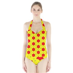 Pattern Red Star Texture Star Halter Swimsuit by Nexatart