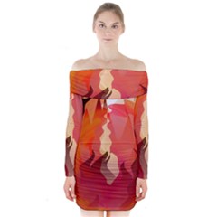 Fire Abstract Cartoon Red Hot Long Sleeve Off Shoulder Dress by Nexatart