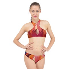 Fire Abstract Cartoon Red Hot High Neck Bikini Set by Nexatart