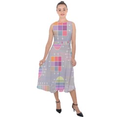 Pastels Shapes Geometric Midi Tie-back Chiffon Dress