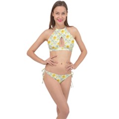 Floral Background Scrapbooking Cross Front Halter Bikini Set