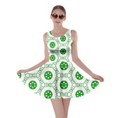 White Background Green Shapes Skater Dress