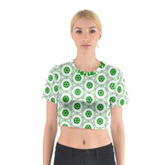 White Background Green Shapes Cotton Crop Top by Nexatart