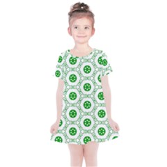 White Background Green Shapes Kids  Simple Cotton Dress