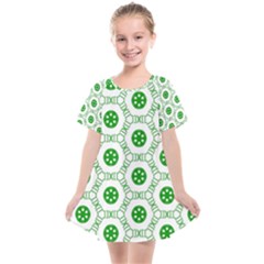 White Background Green Shapes Kids  Smock Dress by Nexatart