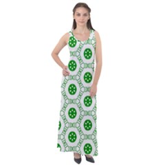 White Background Green Shapes Sleeveless Velour Maxi Dress