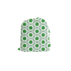 White Background Green Shapes Drawstring Pouch (small)