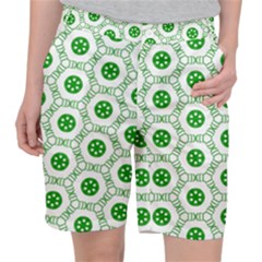 White Background Green Shapes Pocket Shorts by Nexatart