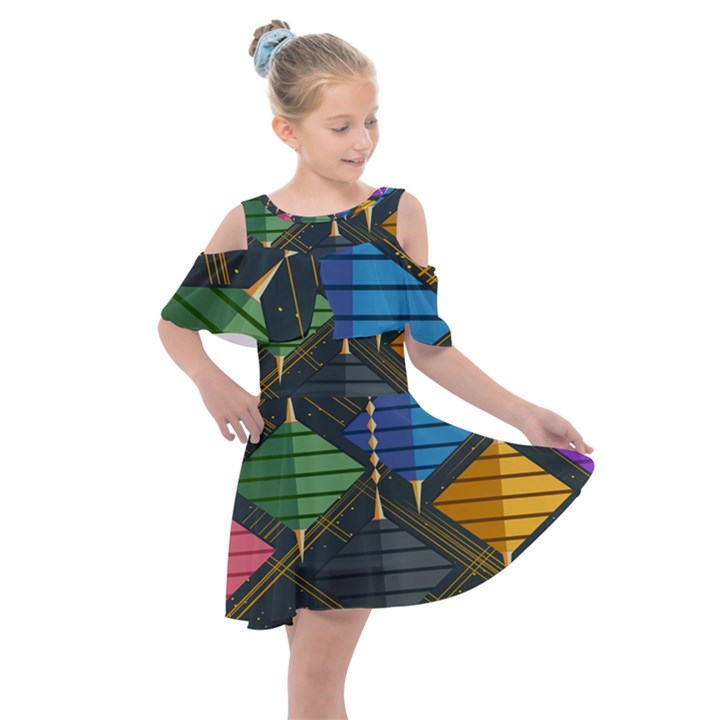 Background Colors Non Seamless Kids  Shoulder Cutout Chiffon Dress