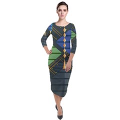 Background Colors Non Seamless Quarter Sleeve Midi Velour Bodycon Dress