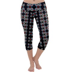 Pattern Black Background Texture Capri Yoga Leggings