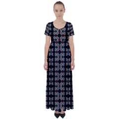 Pattern Black Background Texture High Waist Short Sleeve Maxi Dress