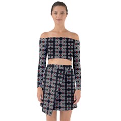 Pattern Black Background Texture Off Shoulder Top with Skirt Set