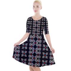 Pattern Black Background Texture Quarter Sleeve A-line Dress