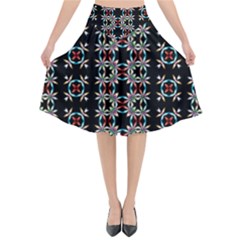 Pattern Black Background Texture Flared Midi Skirt