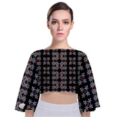 Pattern Black Background Texture Tie Back Butterfly Sleeve Chiffon Top