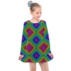 Pattern Rainbow Colors Rainbow Kids  Long Sleeve Dress