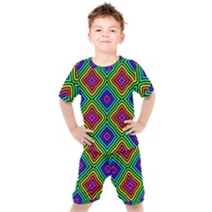 Pattern Rainbow Colors Rainbow Kids  Tee And Shorts Set by Nexatart